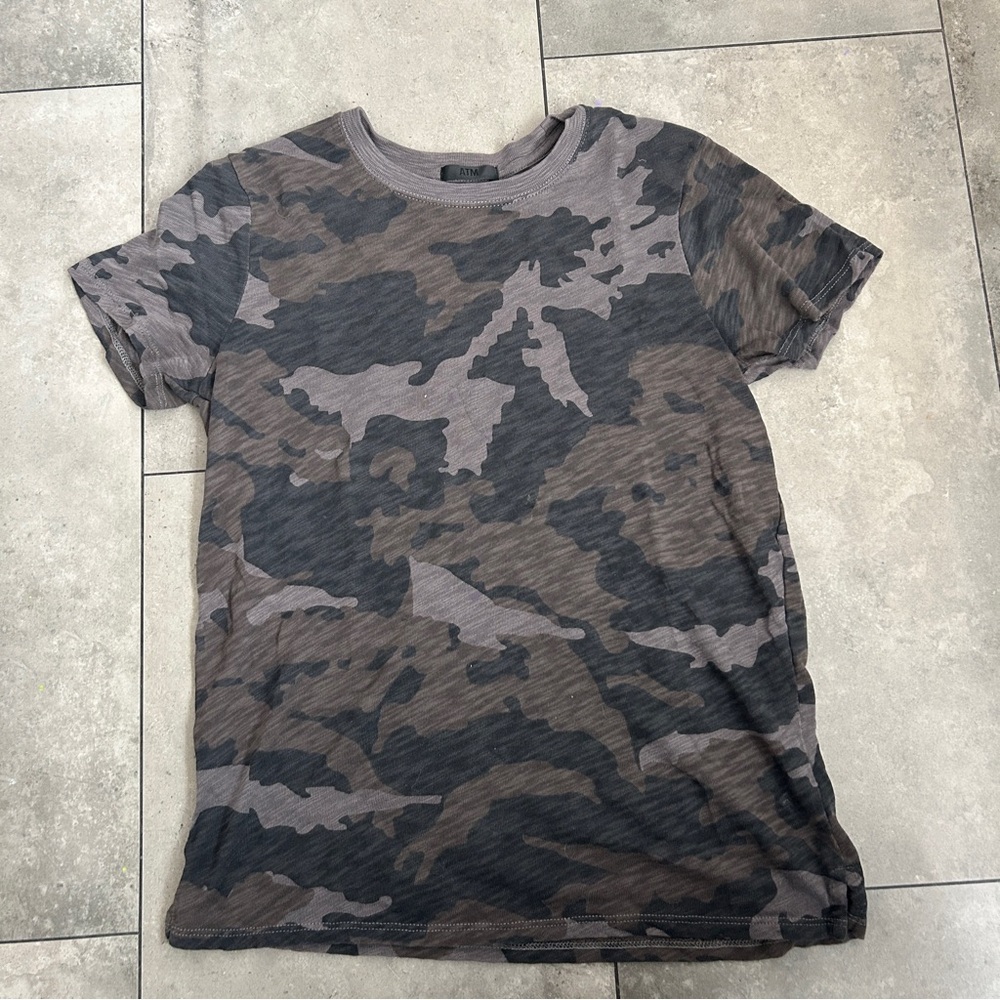 ATM Anthony Thomas Melillo slub jersey schoolboy camo crewneck tee gray XS.
